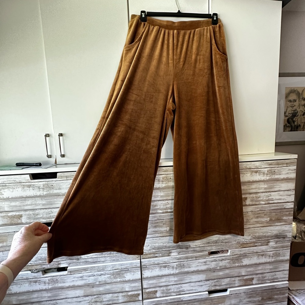 Velour Wide-Leg Pants in Brown
